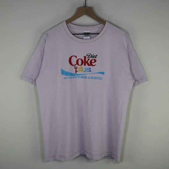 Vintage Diet Coke Plus Graphic Promo T-Shirt Mens Large Light Pink - Picture 1 of 14